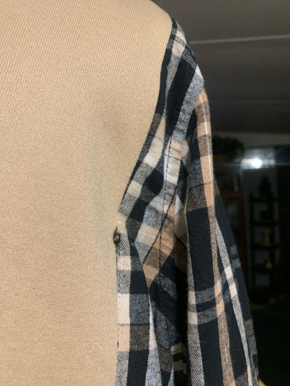 Upcycled Graphic Swestshirt Combined with a Men’s Plaid  Shirt - Picture 5 of 11